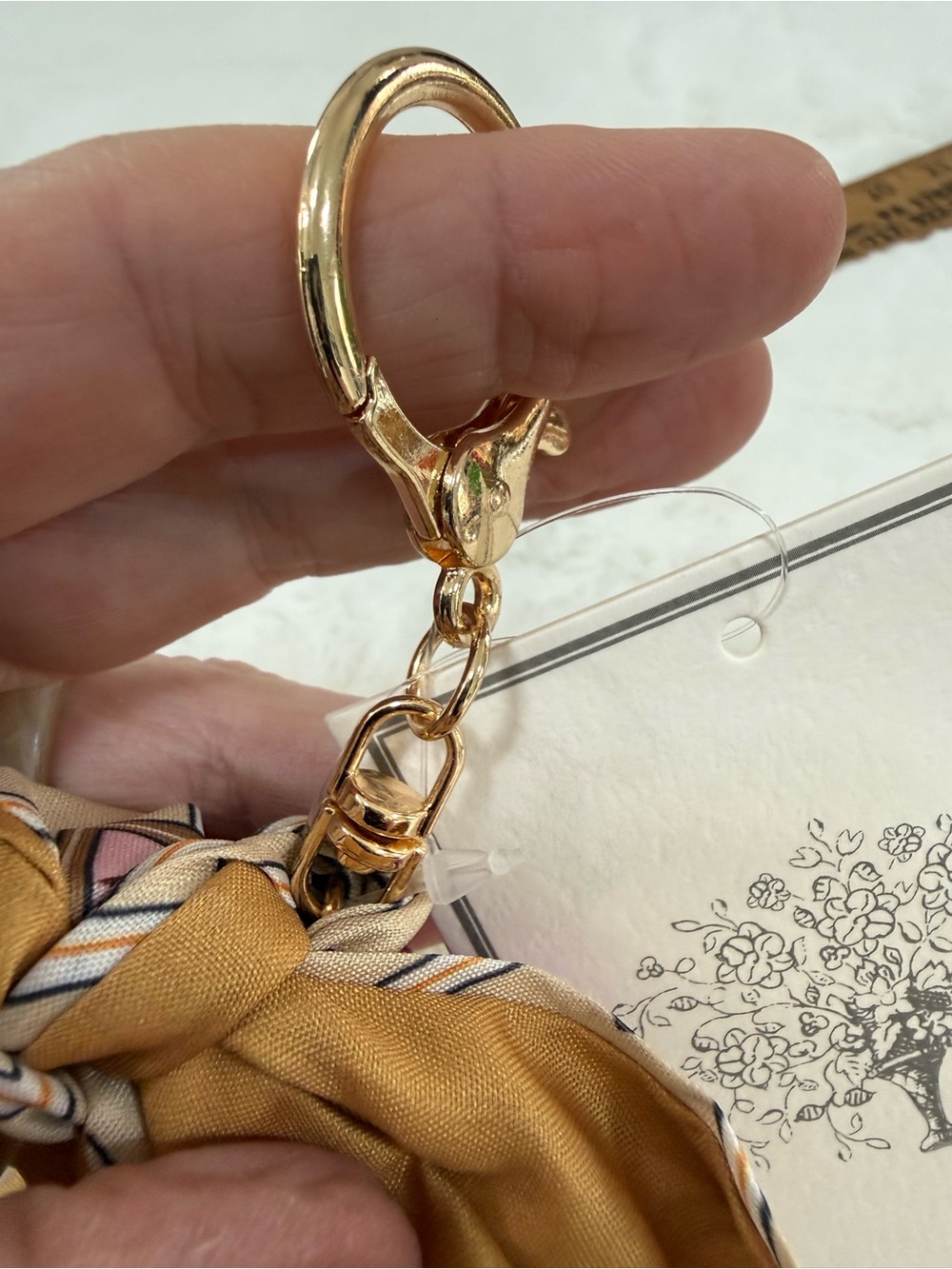Pink Crystal Teddy Keychain with Gold Hardware Patterned Scarf bag charm clip - Picture 2 of 3
